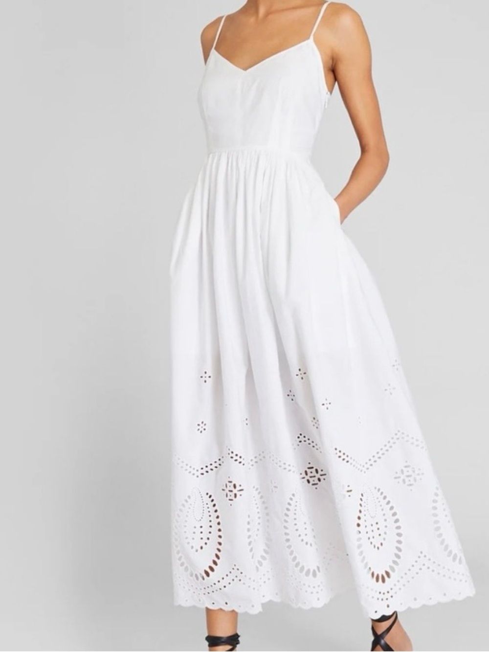 Club Monaco White Eyelet Spaghetti-Strap Maxi Dress